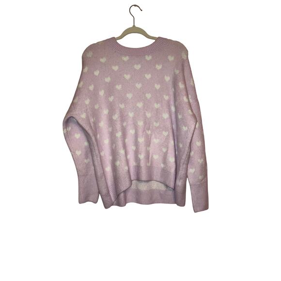 NWT Vince Camuto light pink and white heart knit sweater size small oversized - Picture 1 of 7